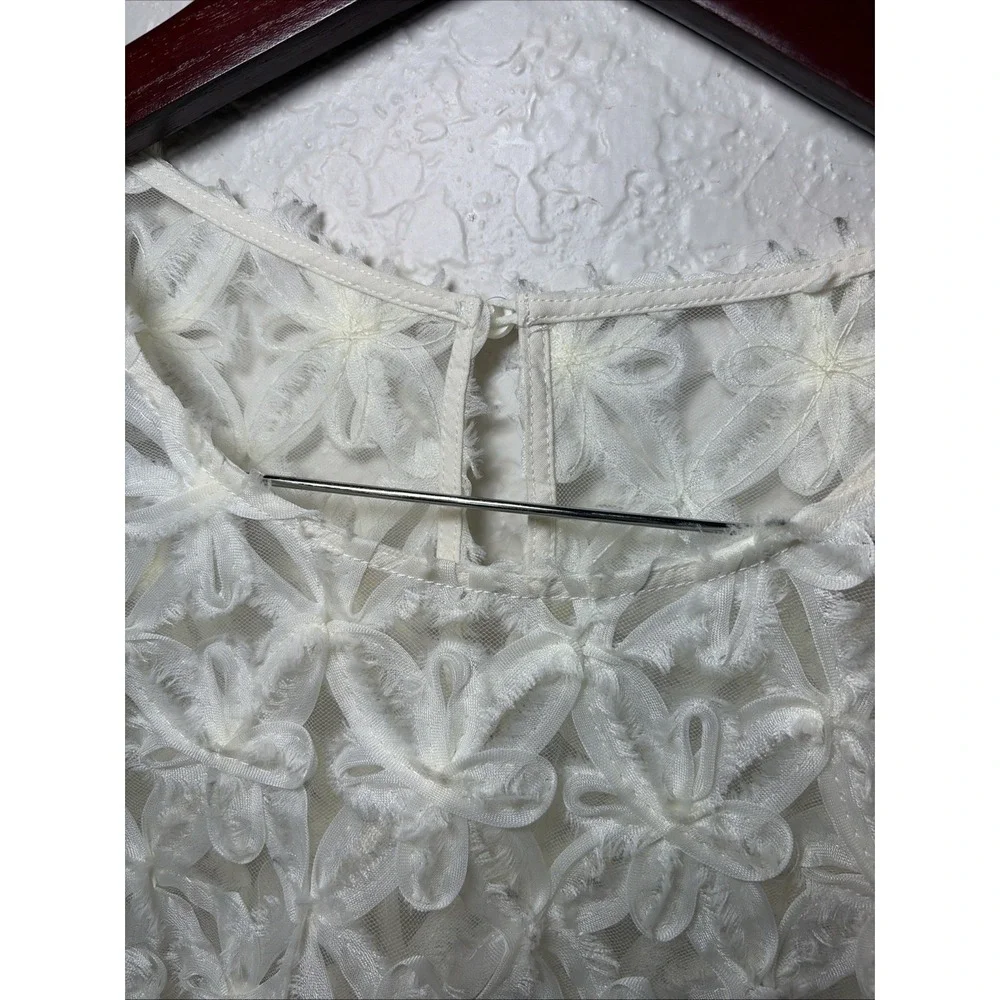 Retro Ivory Floral Mesh Boho Sheer Women's Blouse, Unbranded, Pit To Pit  24